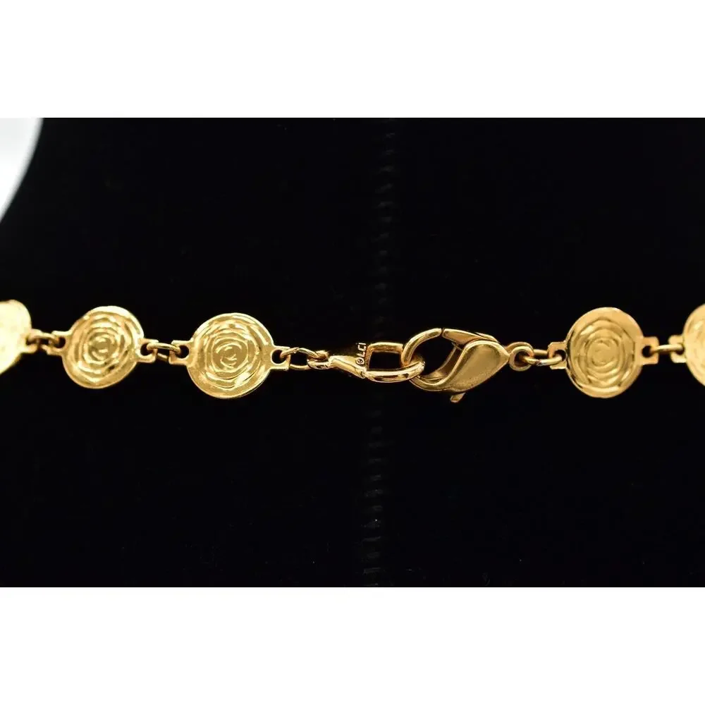 Liz Claiborne Vintage Coin Necklace Gold Chain Station Crystal Signed 80s BinBJ